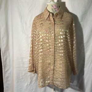 Alfred Dunner 3/4 Sleeve Sheer Button Down Blouse Size 14